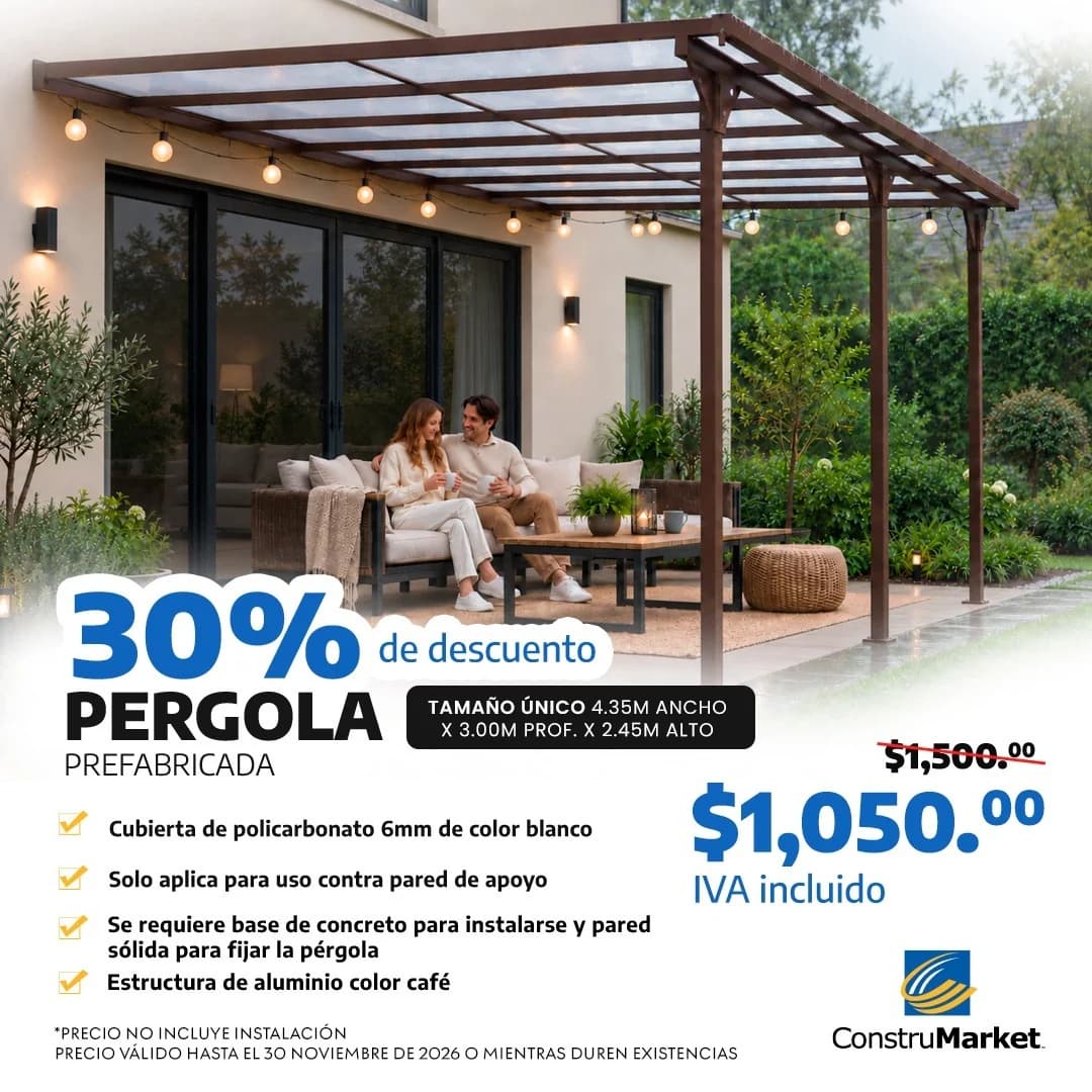 Pérgola prefabricada con 30 % de descuento